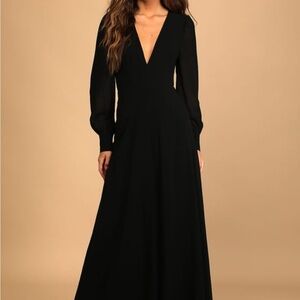 Lulus Talk About Devine Black Long Sleeve Backless Maxi Dress Bridesmaid